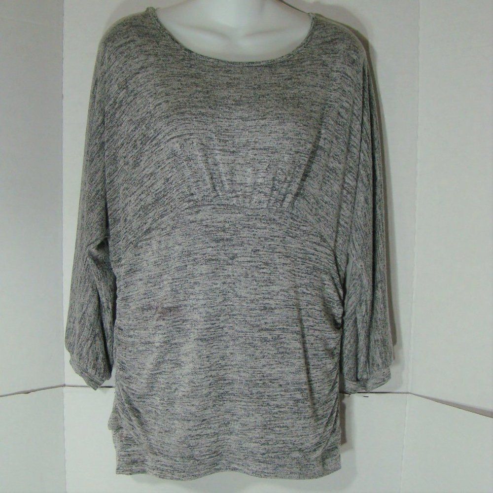 Fig & Blu Sweater Scoop Neck Dolman Sleeve Heather Gray Gathered Front Large